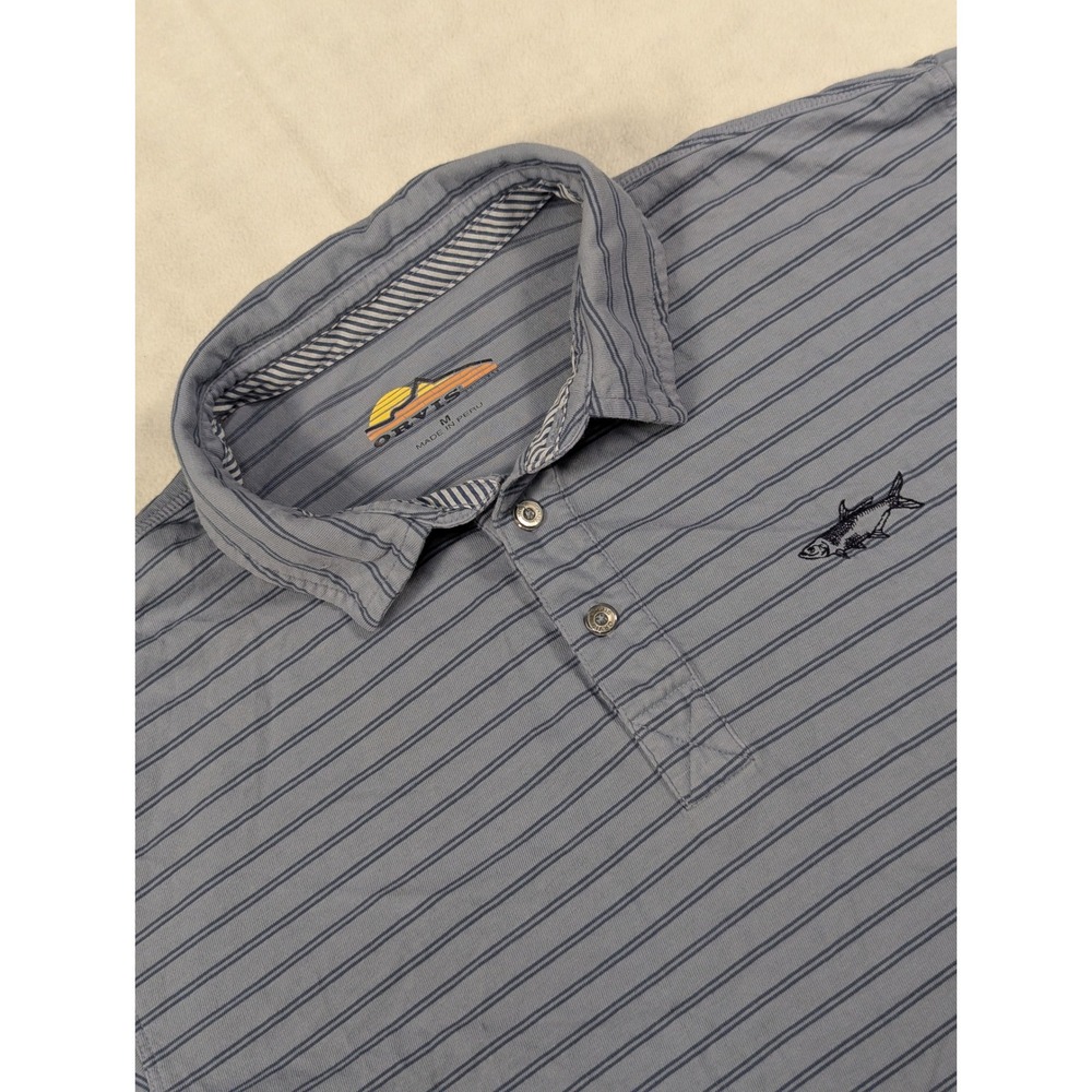 Orvis Striped Blue Mens Polo Shirt Size Medium